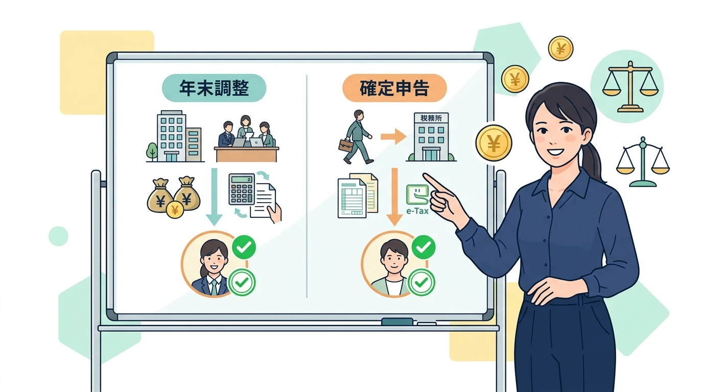 【図解】年末調整とは?確定申告との違いや対象者をわかりやすく解説の計算・シミュレーションイメージイラスト