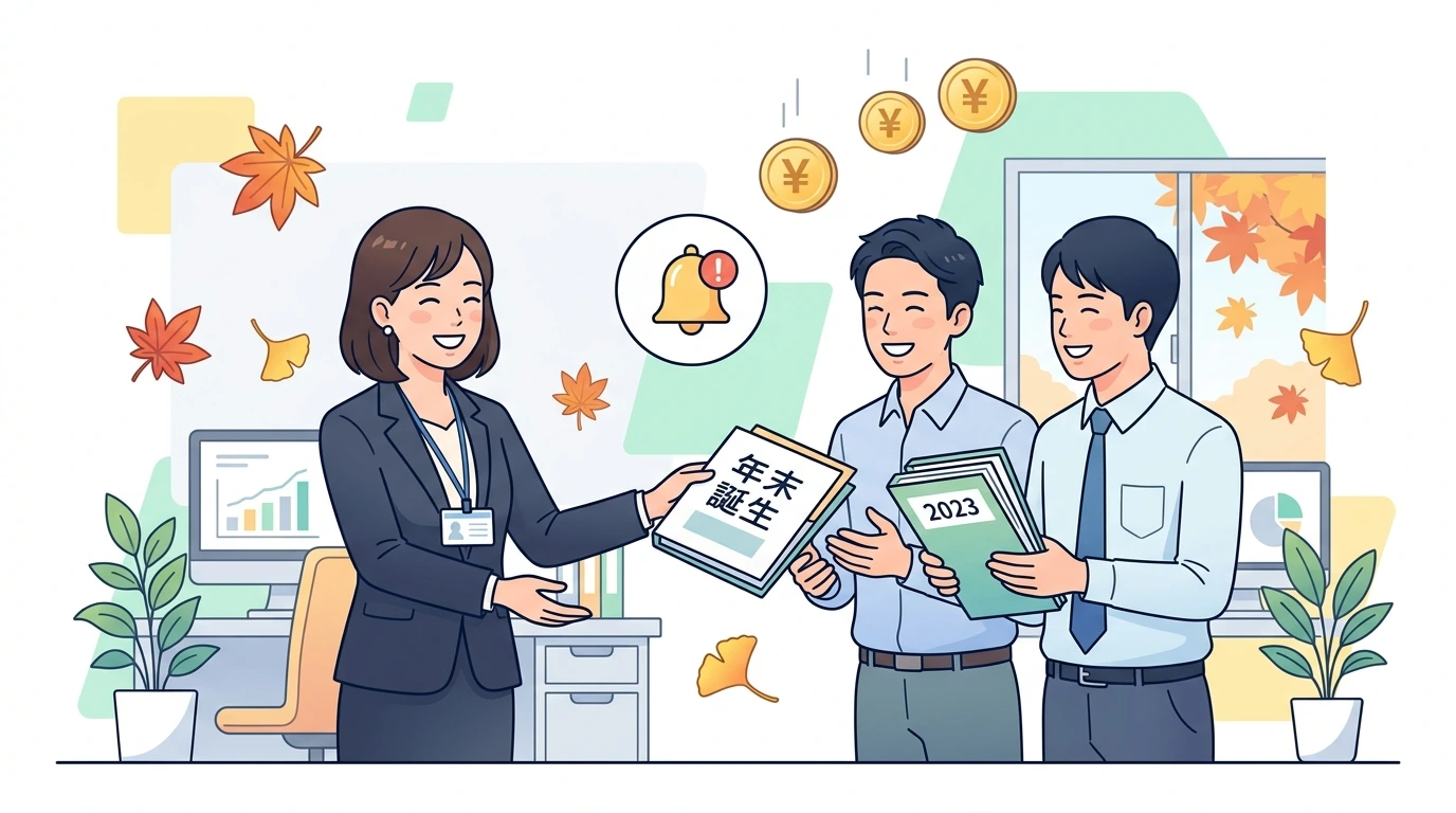 年末調整はいつからいつまで?提出期限と年間スケジュールの制度・手続きイメージイラスト