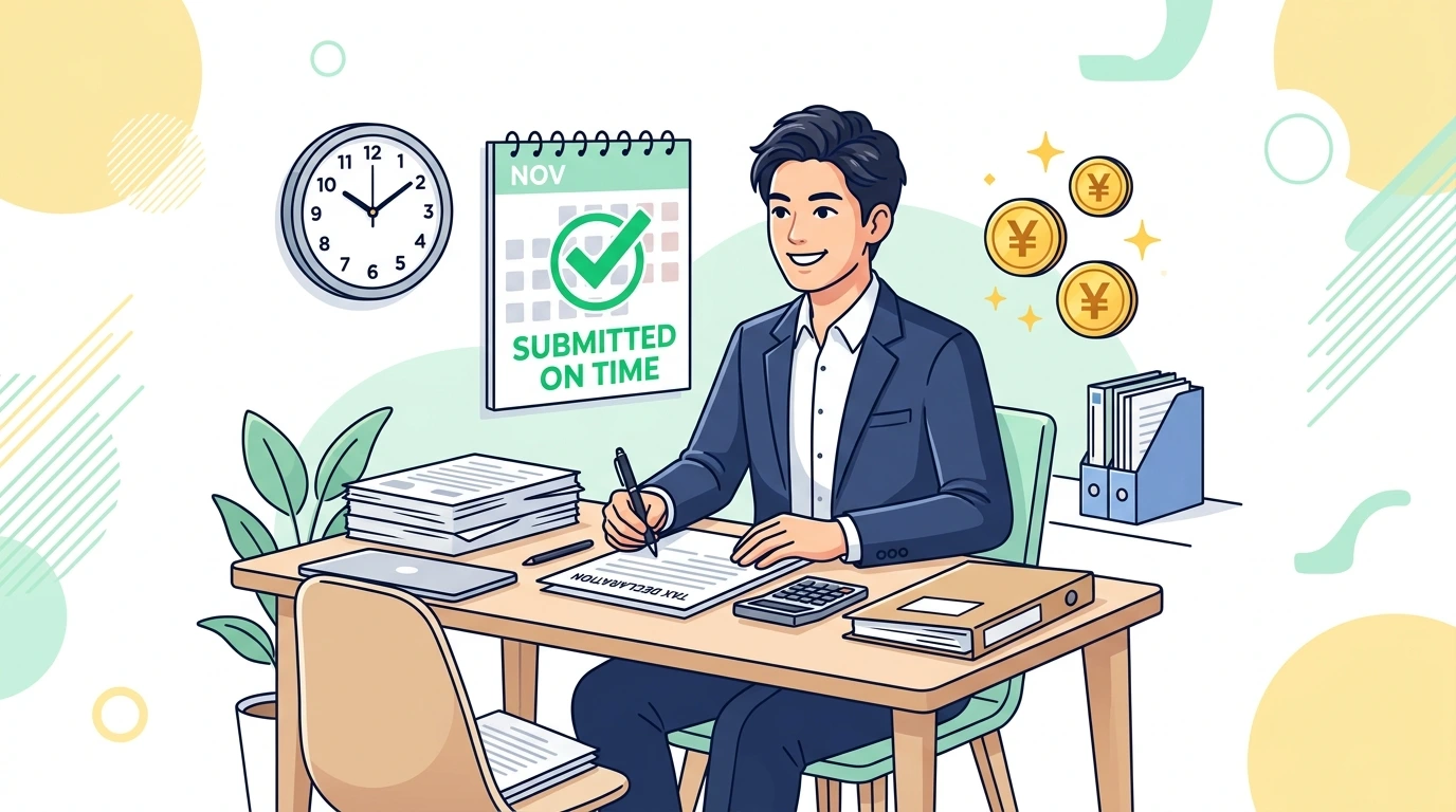 年末調整はいつからいつまで?提出期限と年間スケジュールの計算・シミュレーションイメージイラスト