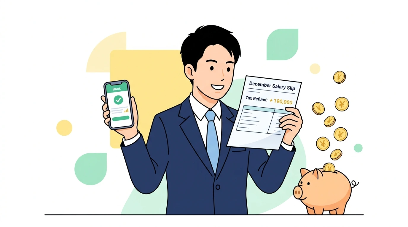年末調整の還付金はいつ振り込まれる？平均いくら戻るのか計算方法を解説のイメージイラスト