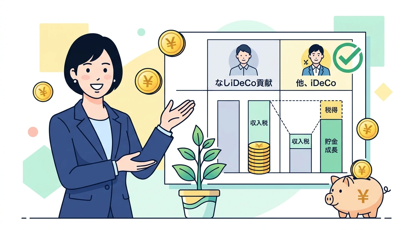 iDeCo（イデコ）は年末調整で節税。小規模企業共済等掛金控除の書き方の制度・手続きイメージイラスト