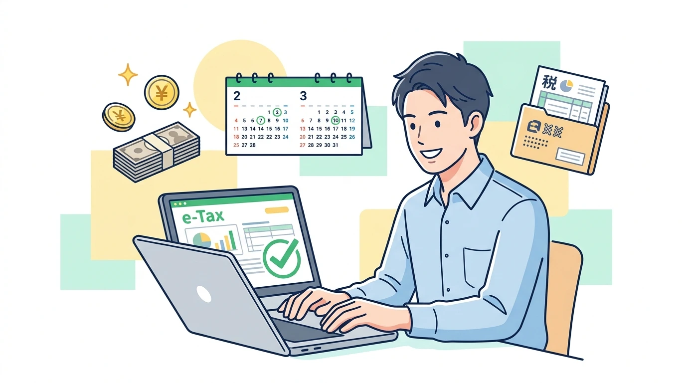 転職した年の年末調整はどうする？前職の源泉徴収票がない・間に合わない時の対処法の計算・シミュレーションイメージイラスト