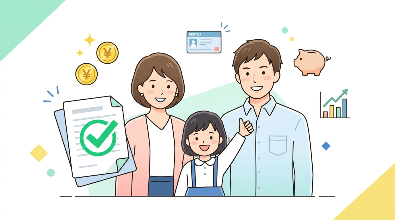 130万円の壁を超えても扶養に残れる「年収の壁・支援強化パッケージ」の使い方の完了・申告イメージイラスト