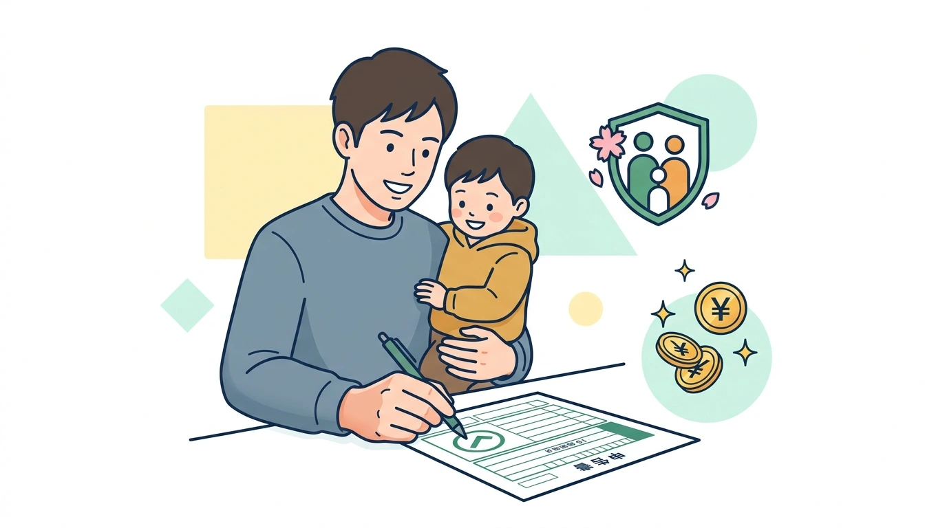 子どもの年齢別・扶養控除ガイド。0〜15歳はゼロ、16〜18歳は38万、19〜22歳は63万円の制度・手続きイメージイラスト