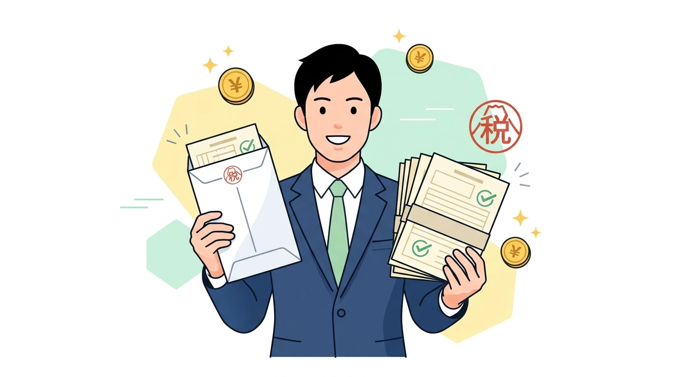 住宅ローン控除、1年目は確定申告・2年目以降は年末調整。税務署から届く残り年数分の証明書の使い方の制度・手続きイメージイラスト