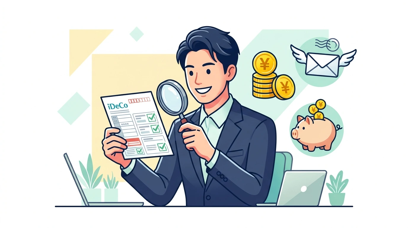 iDeCo(個人型確定拠出年金)の年末調整。小規模企業共済等掛金控除の書き方と「掛金払込証明書」ハガキの扱いの計算・シミュレーションイメージイラスト