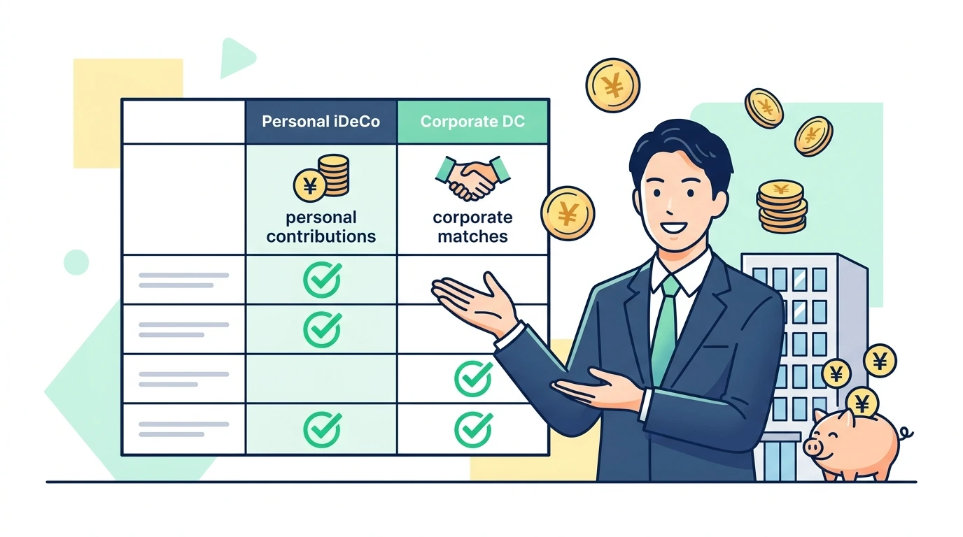 会社の「企業型DC(企業型確定拠出年金)」や「マッチング拠出」をしている人の年末調整の書き方の制度・手続きイメージイラスト