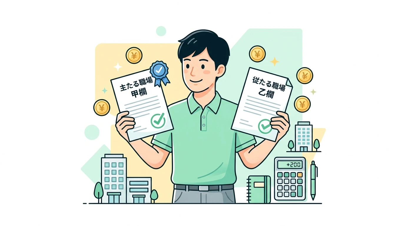 【Wワーク・アルバイト掛け持ち】年末調整は「メインの1社」でしかできない！甲欄・乙欄の源泉徴収税額表の違いのイメージイラスト