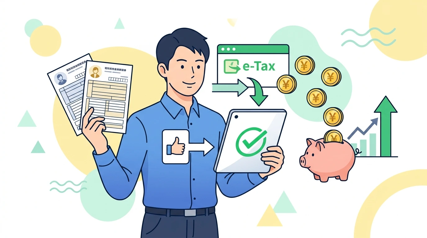 【Wワーク・アルバイト掛け持ち】年末調整は「メインの1社」でしかできない!甲欄・乙欄の源泉徴収税額表の違いの完了・申告イメージイラスト