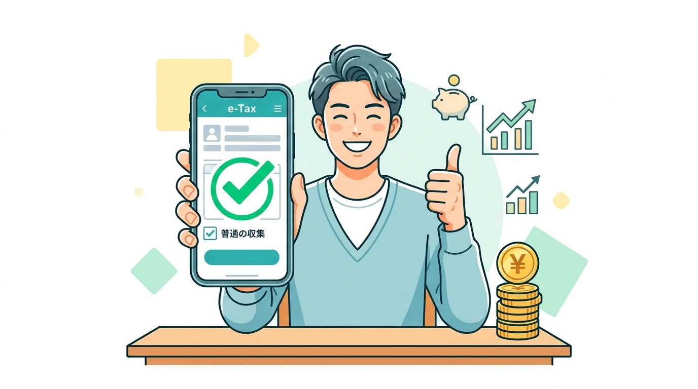 ブログ・YouTube・アフィリエイト・note販売で稼いだ副業収入の年末調整・確定申告ルールの完了・申告イメージイラスト