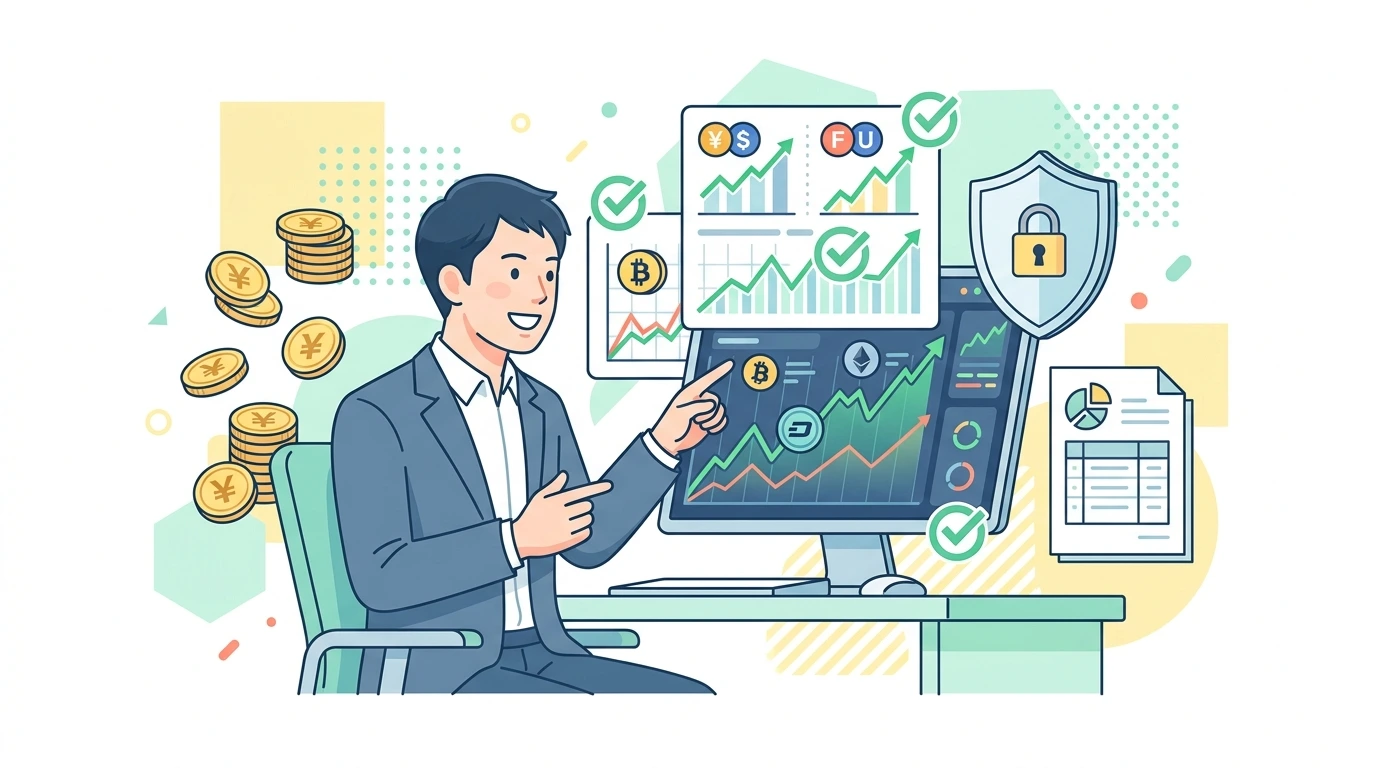 暗号資産（仮想通貨・ビットコイン）やFXで利益が出たサラリーマンの年末調整と確定申告のイメージイラスト