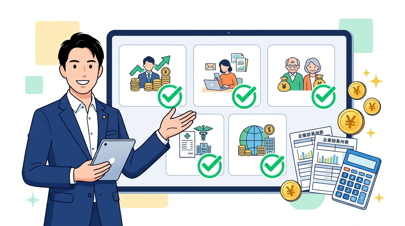 給与年収2,000万円以下の会社員でも確定申告が必要になる「5つのケース」の制度・手続きイメージイラスト