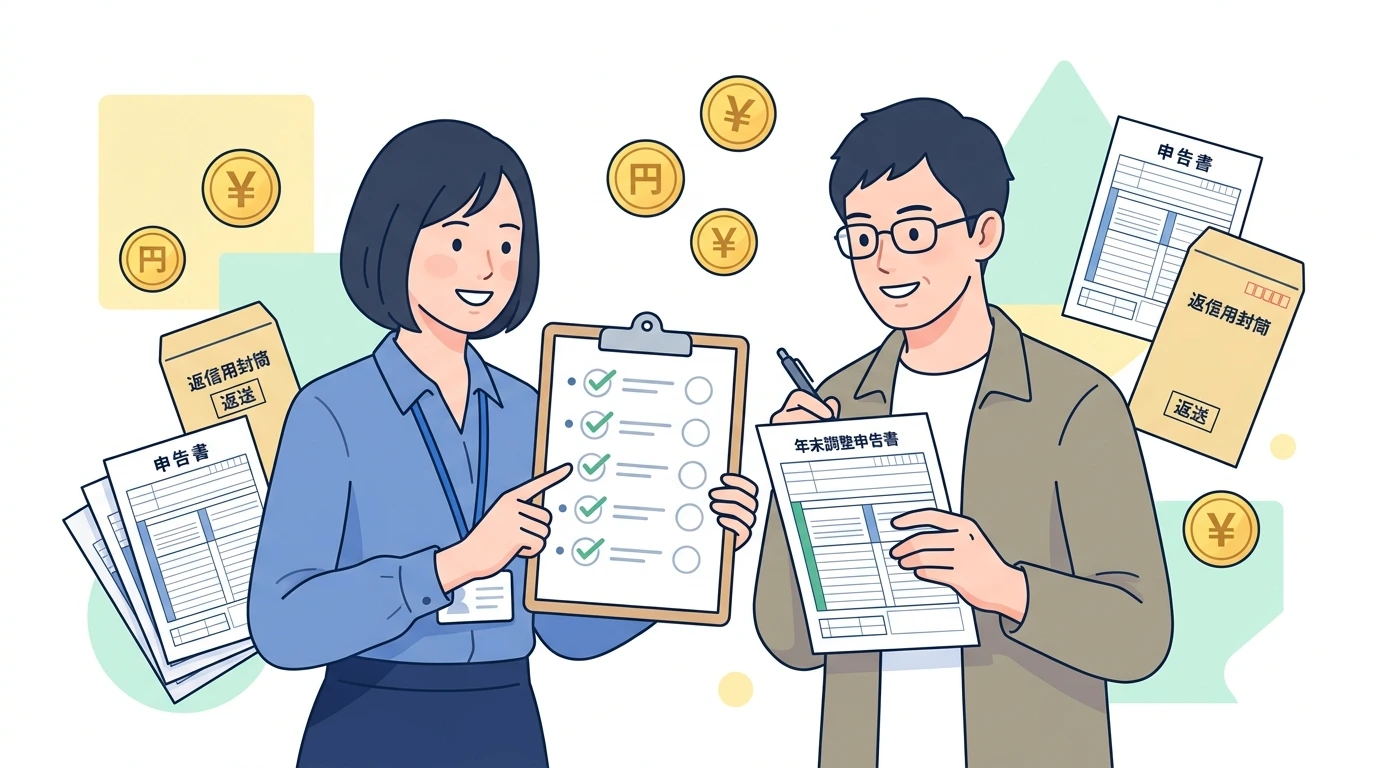【休職中の年末調整】病気休職・メンタル休職中の給料ゼロの社員はどうなる?傷病手当金と住民税の納付の制度・手続きイメージイラスト