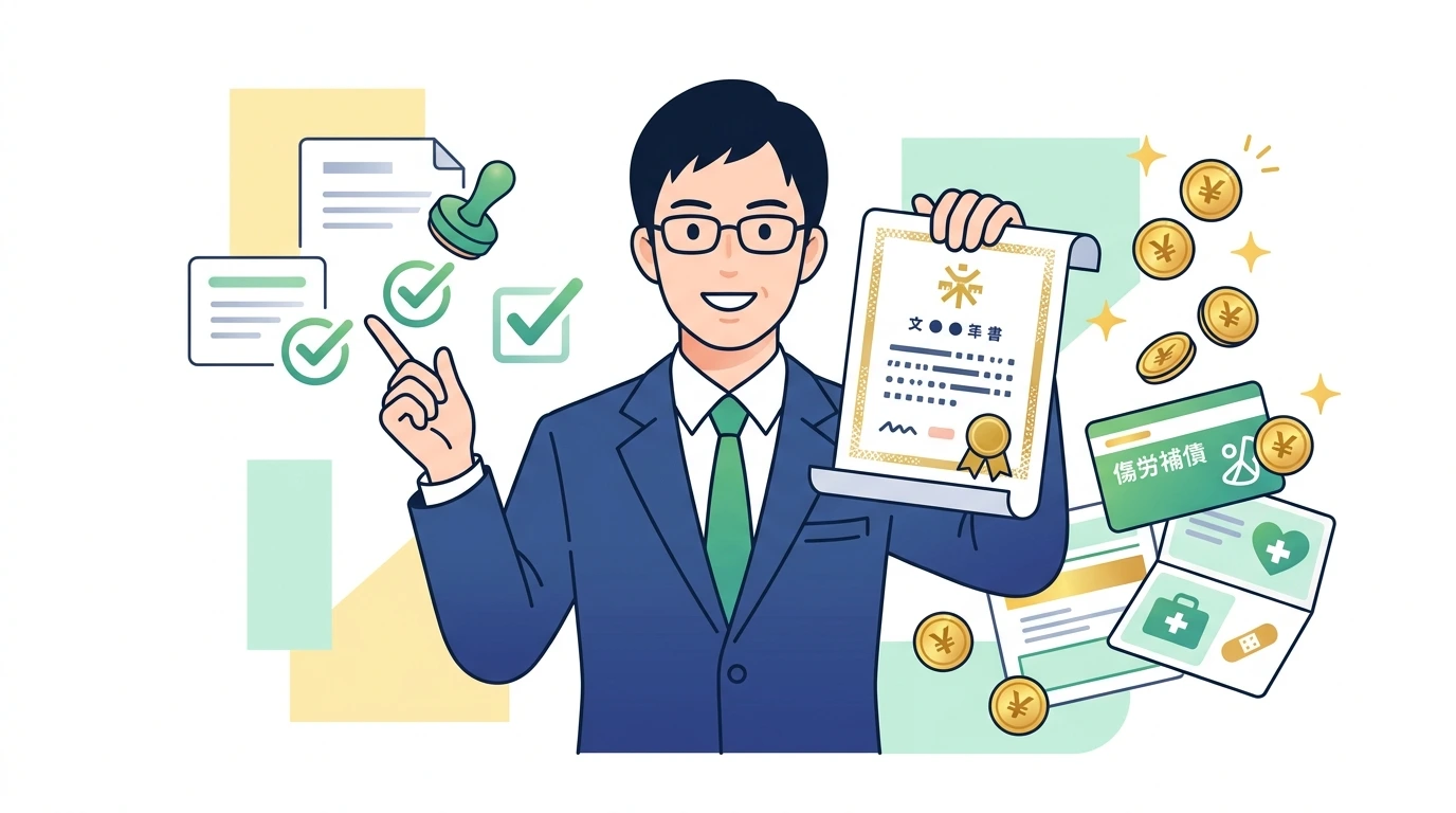 労災保険の休業補償給付・障害補償年金は非課税?根拠条文と年末調整での書き方の制度・手続きイメージイラスト