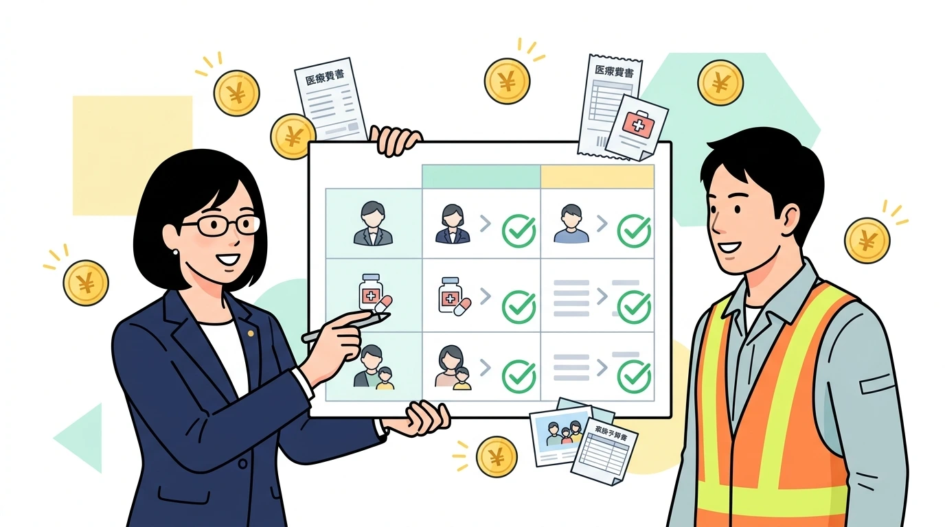 労災保険の休業補償給付・障害補償年金は非課税?根拠条文と年末調整での書き方の完了・申告イメージイラスト