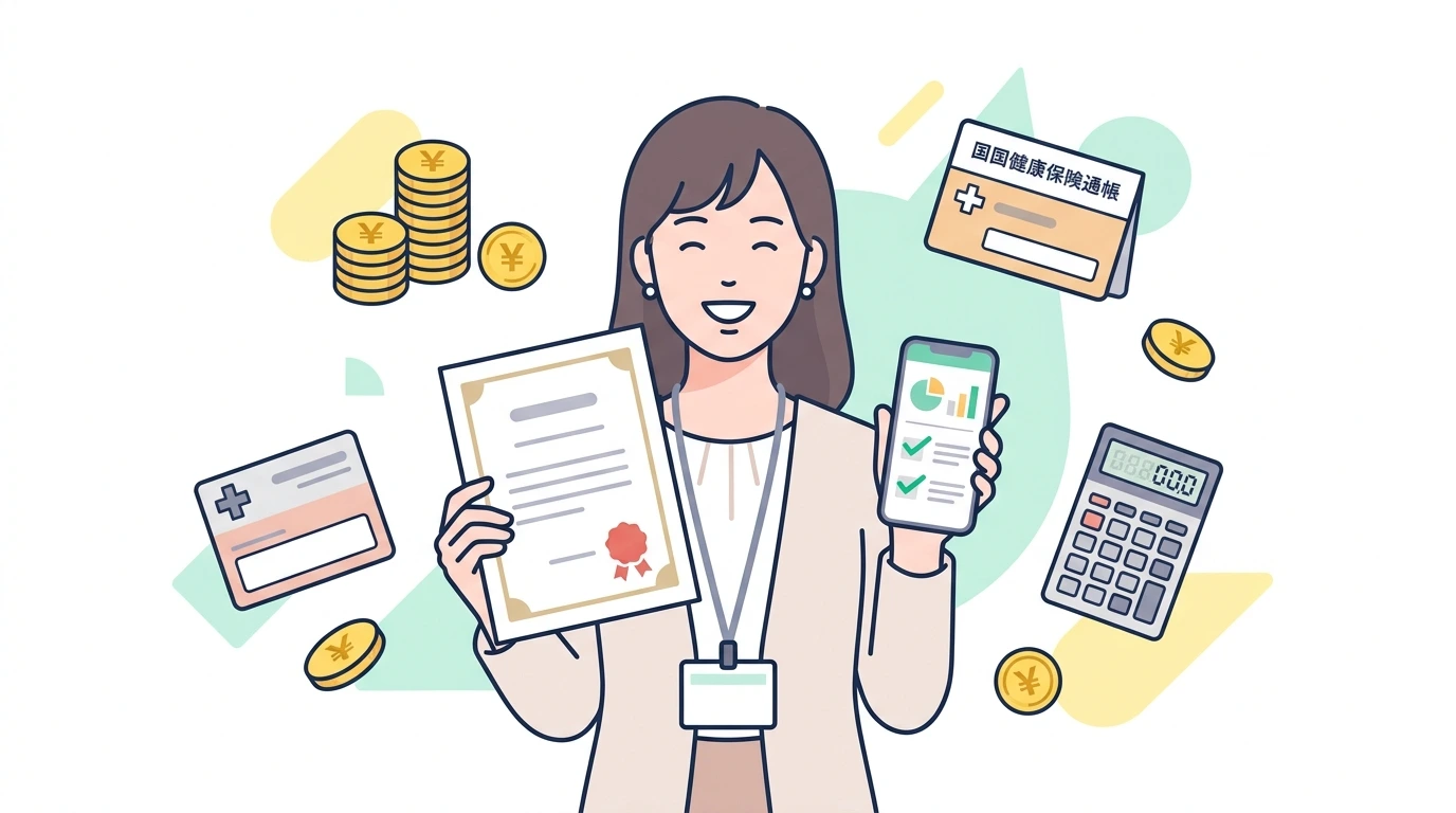 会社都合退職・リストラ・希望退職で退職金をもらった人の税金と国民健康保険（退職所得控除・1/2課税・受給に関する申告書・特定受給資格者の軽減特例）のイメージイラスト