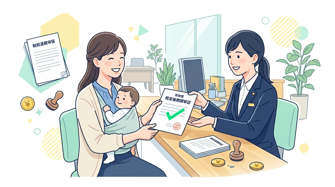 産休・育休中の住民税、10万円超でも分割・猶予・非課税OKの完了・申告イメージイラスト