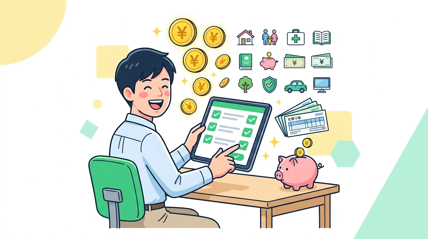 サラリーマンの手取りを最大化する「公的控除フル活用チェックリスト15選」のイメージイラスト