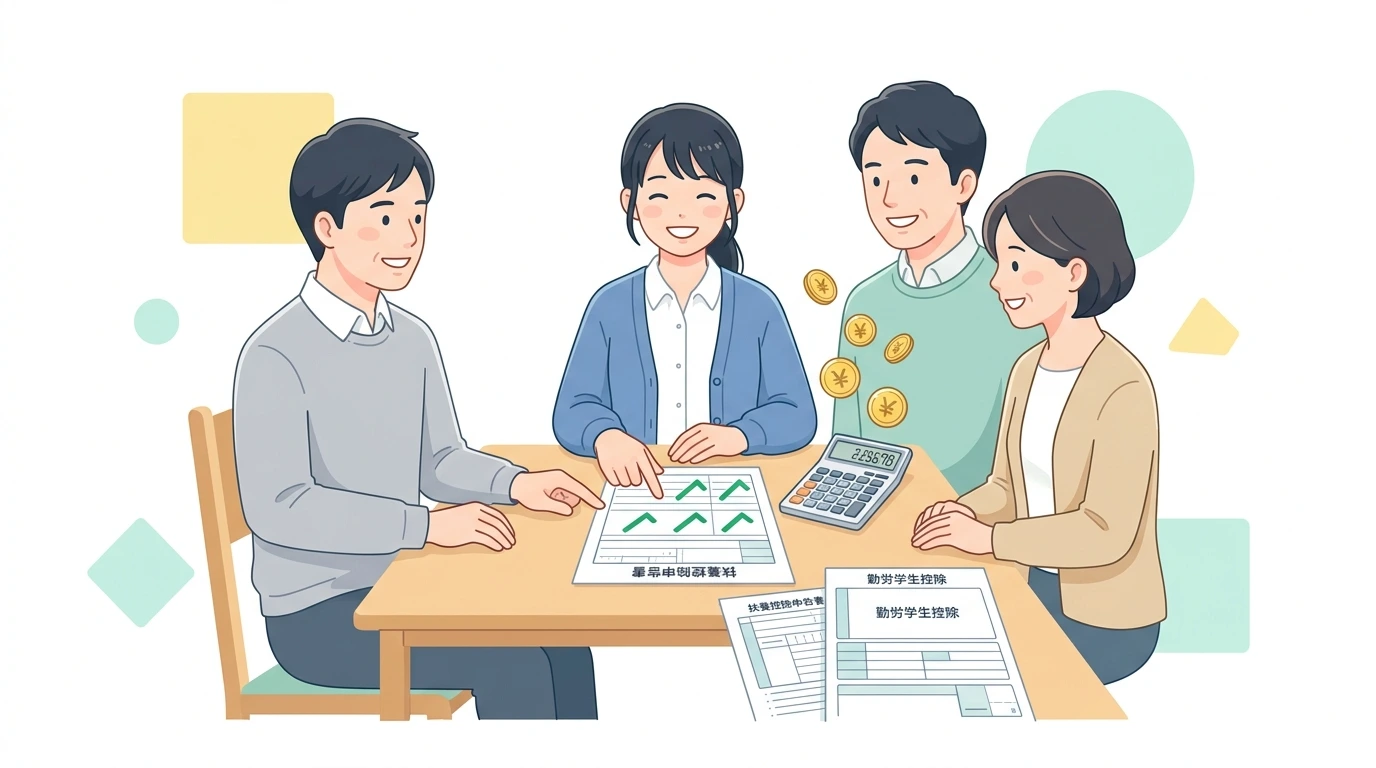 勤労学生控除27万円で年収150万円まで所得税ゼロにする条件の完了・申告イメージイラスト