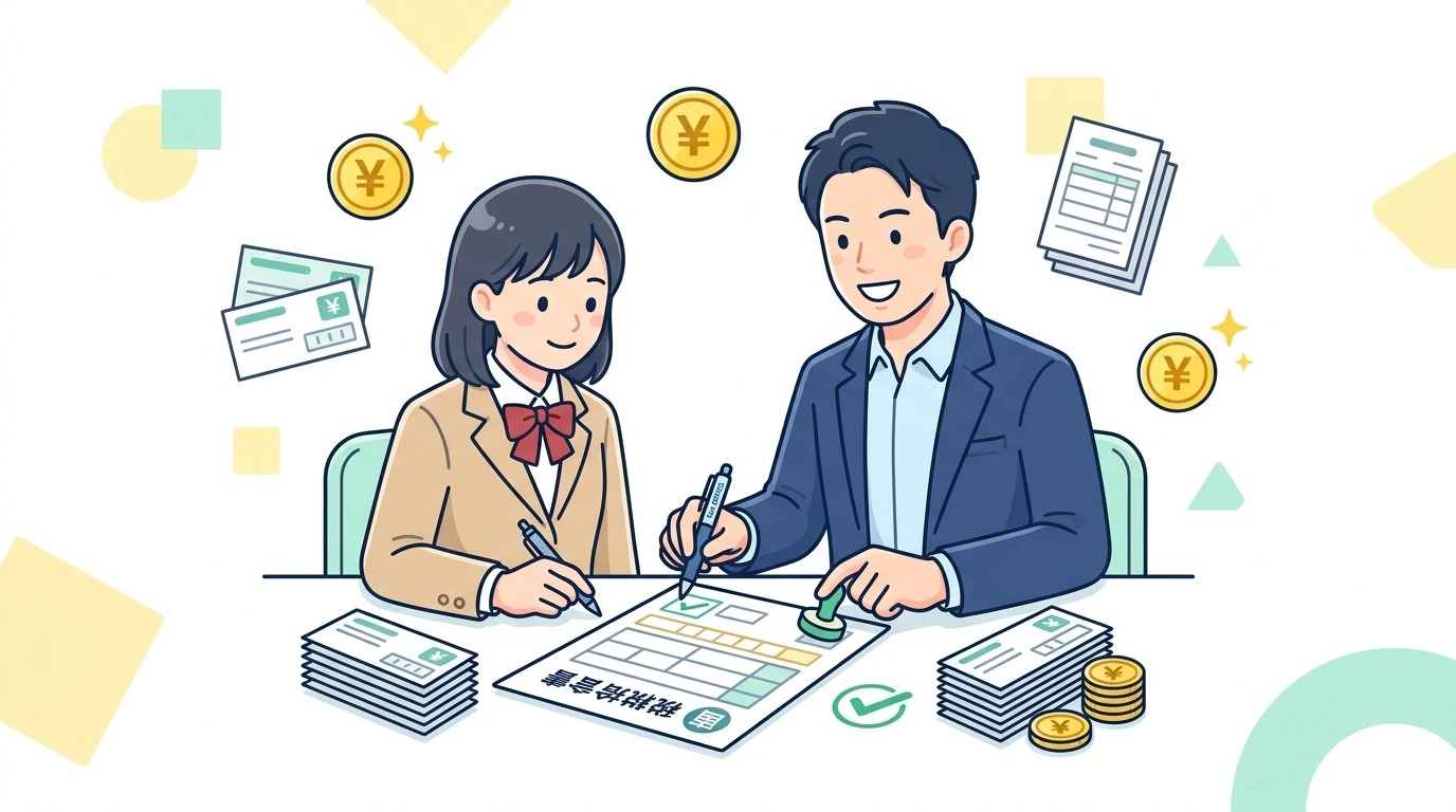 高校生バイトの年収123万円の壁と扶養控除38万円消滅リスクの制度・手続きイメージイラスト