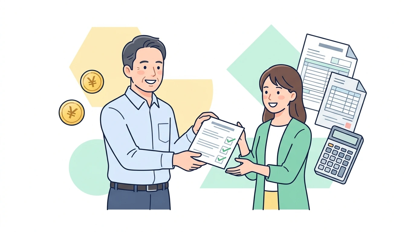 親が自営業・個人事業主の場合、子どもが「専従者給与」をもらっている時の年末調整ルールの完了・申告イメージイラスト