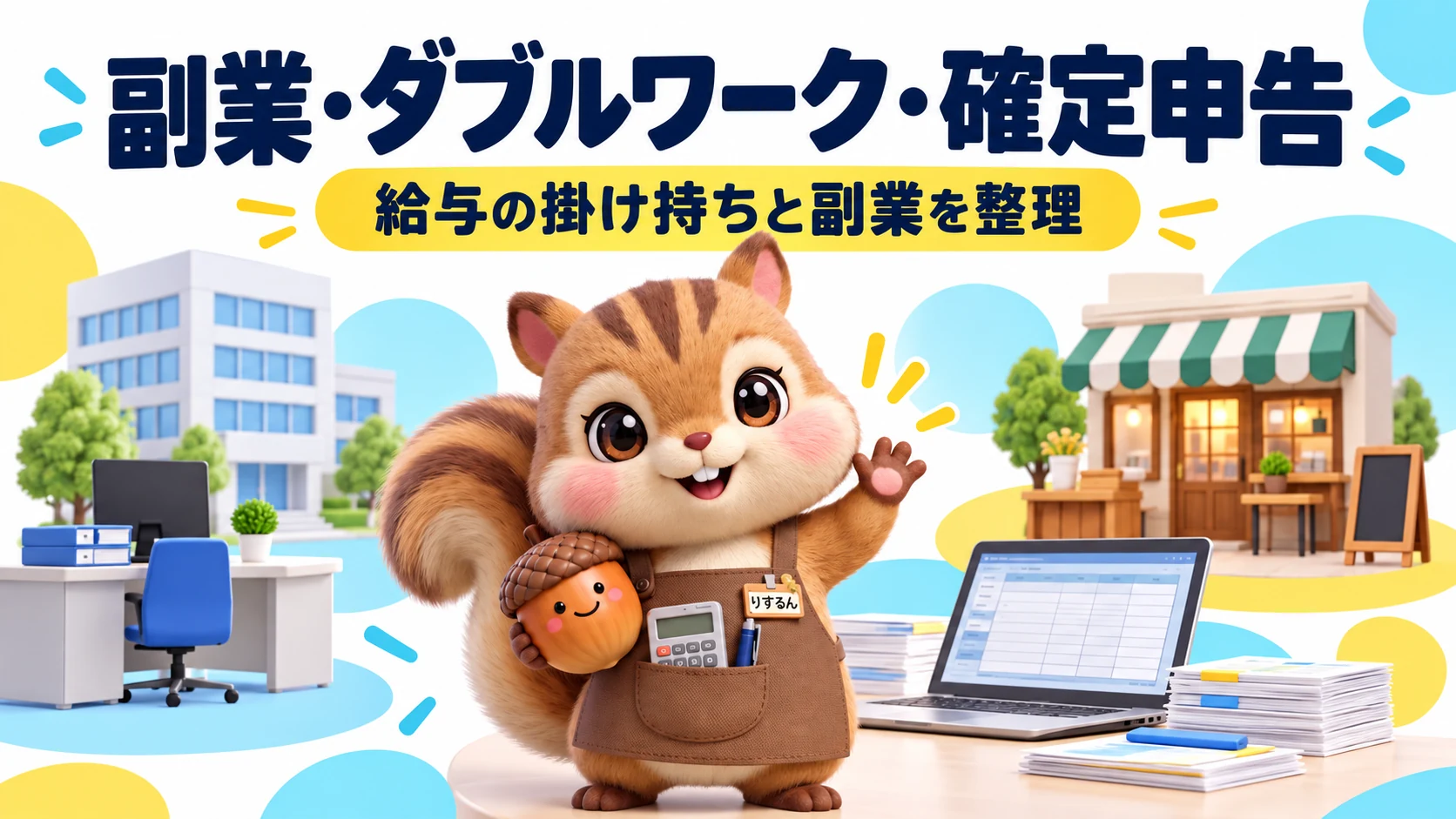 副業・ダブルワーク・確定申告。給与の掛け持ちと、給与以外の副業を整理し、給与か給与以外かを分けて確認することを紹介する表紙